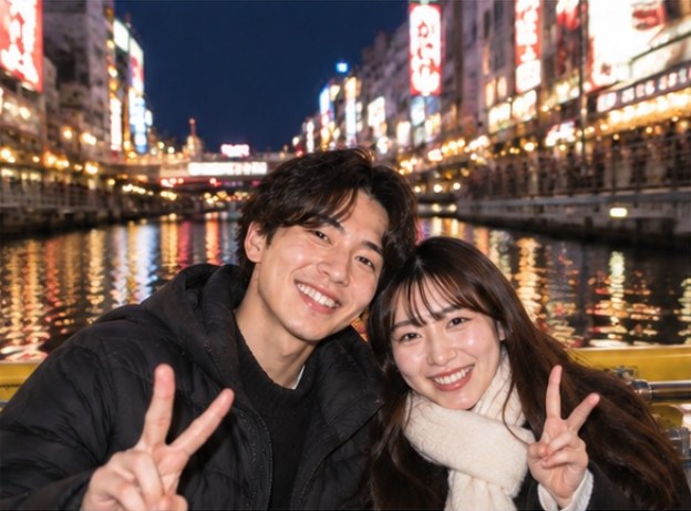 OK例：2人が中央に入り、顔がはっきり写っている写真
